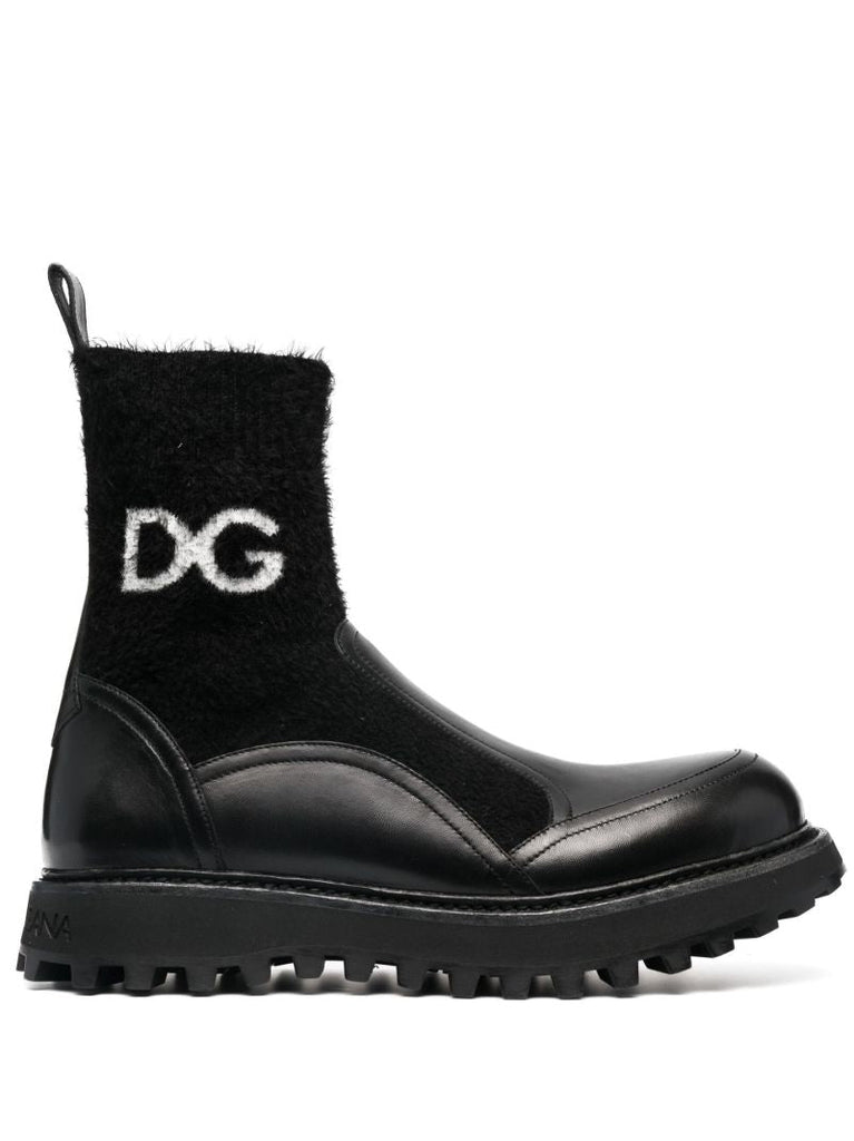 Black Bernini Intarsia Logo Panelled Leather Boots