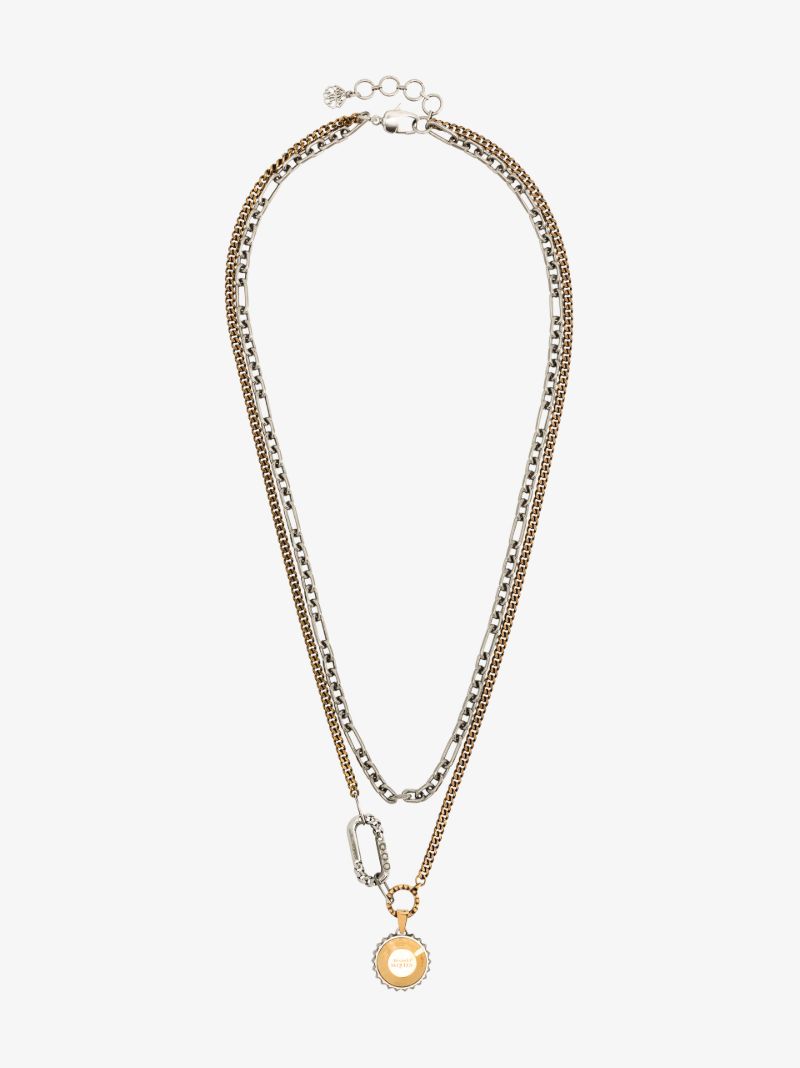 Silver and Gold Tone Punk Double Chain Necklace