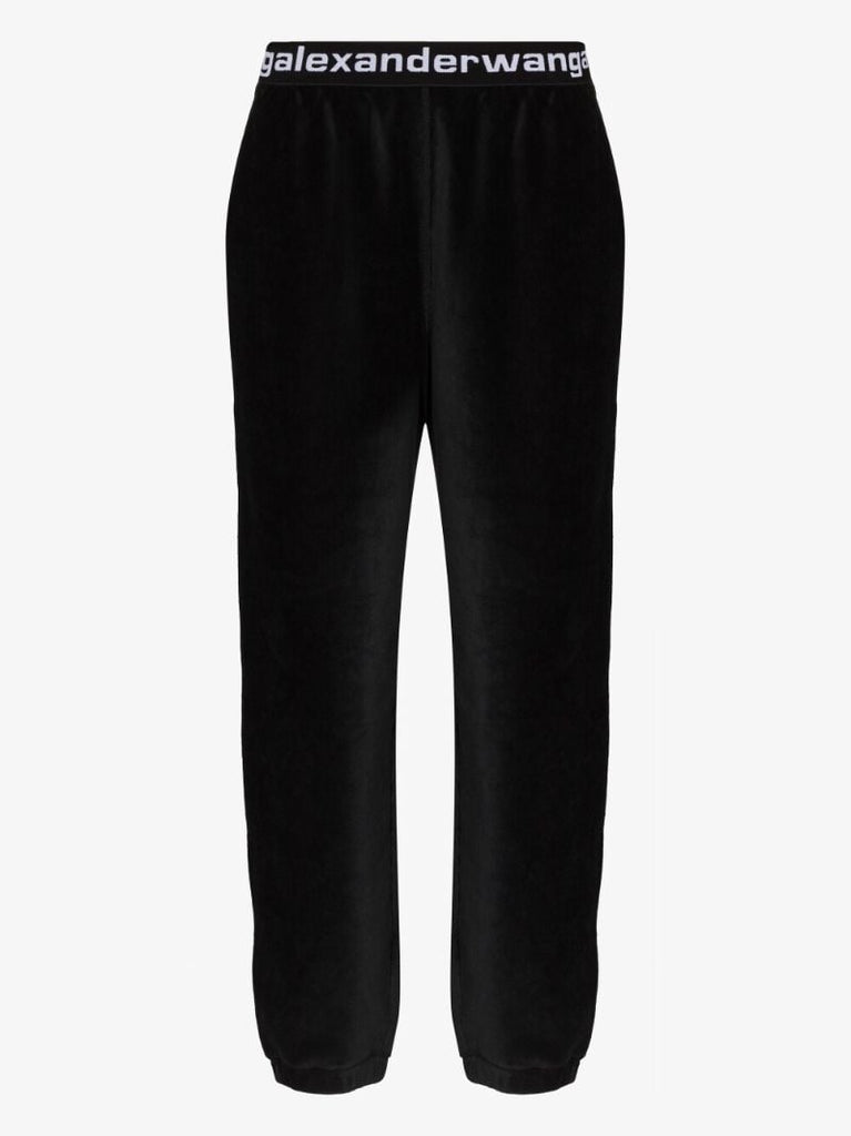 Black Logo-jacquard Velour Track Pants