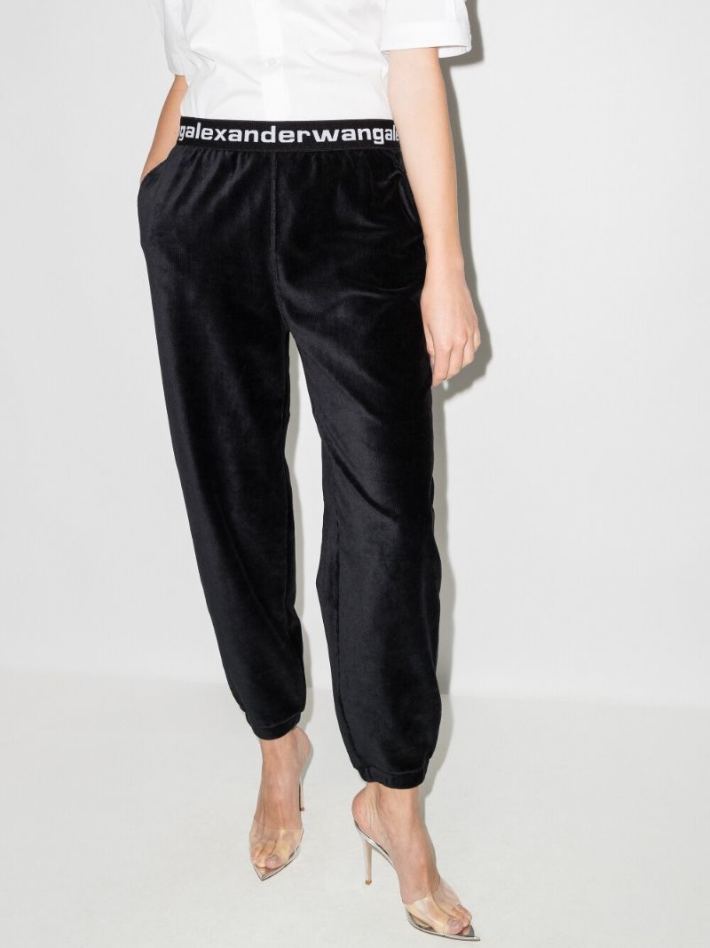 Black Logo-jacquard Velour Track Pants