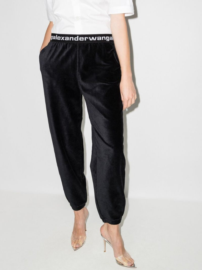 Black Logo-jacquard Velour Track Pants