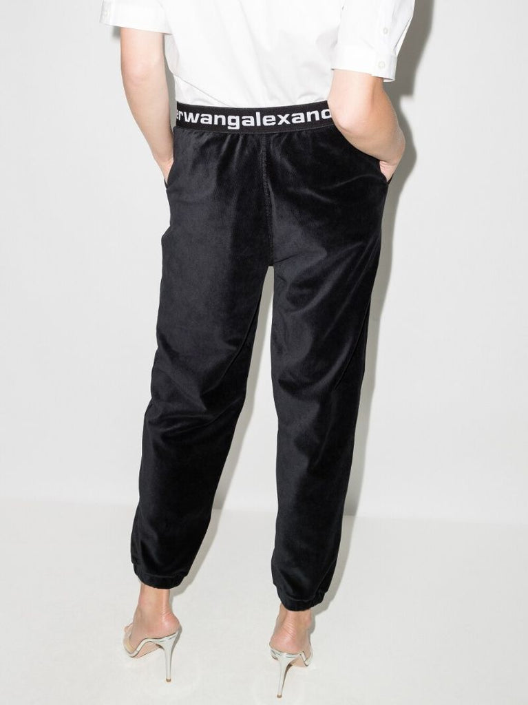 Black Logo-jacquard Velour Track Pants
