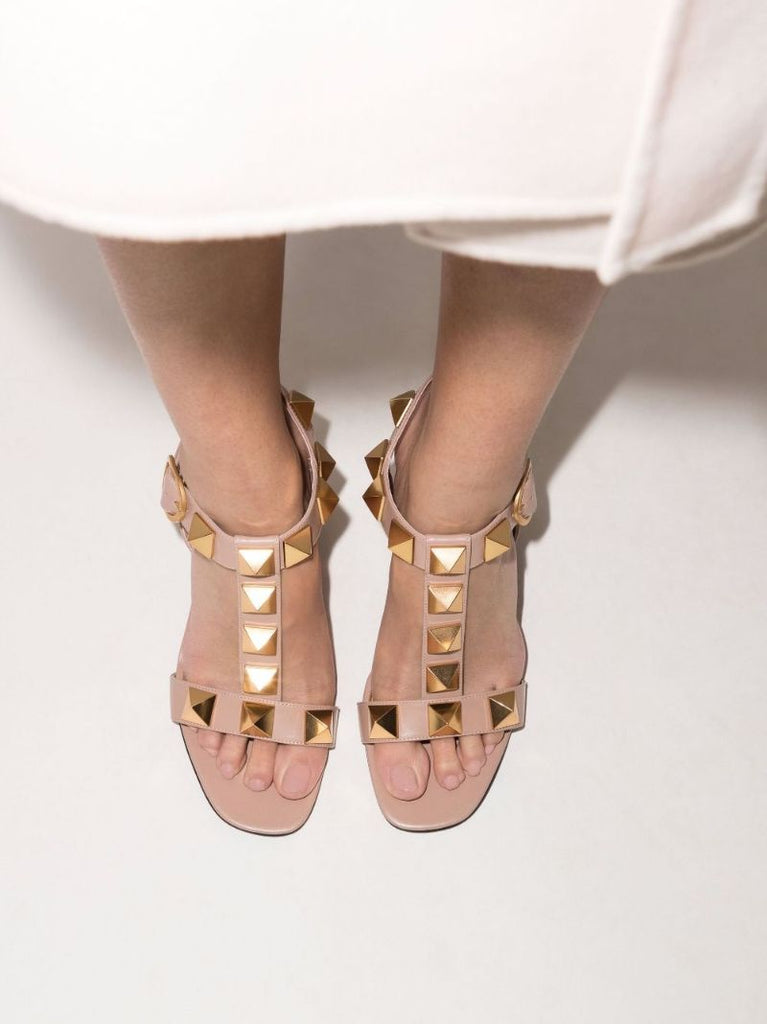 Pink Roman Stud 90 Leather Sandals