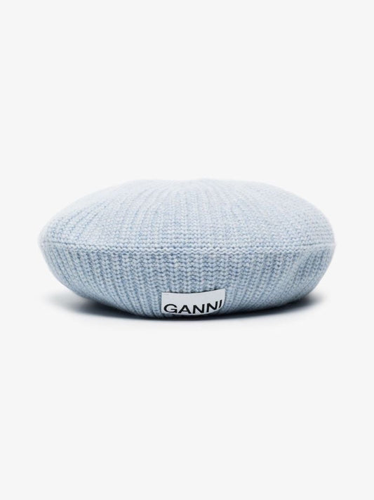 Blue Ribbed Wool Beret