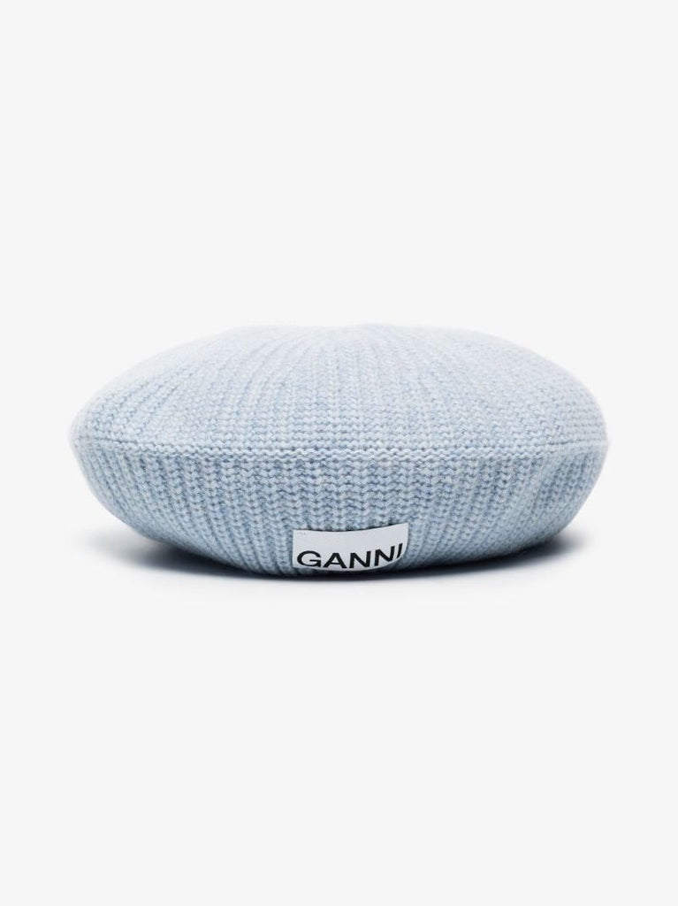 Blue Ribbed Wool Beret