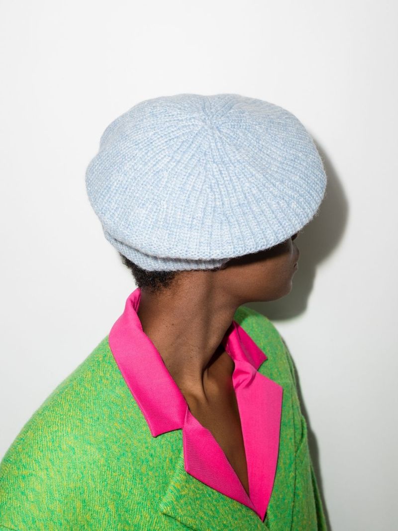 Blue Ribbed Wool Beret