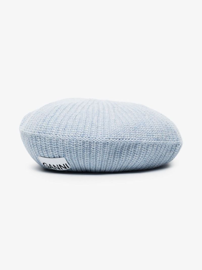Blue Ribbed Wool Beret
