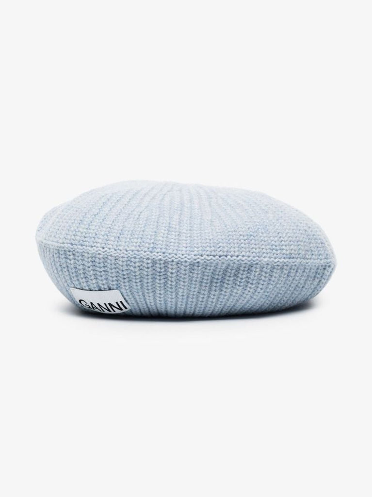 Blue Ribbed Wool Beret