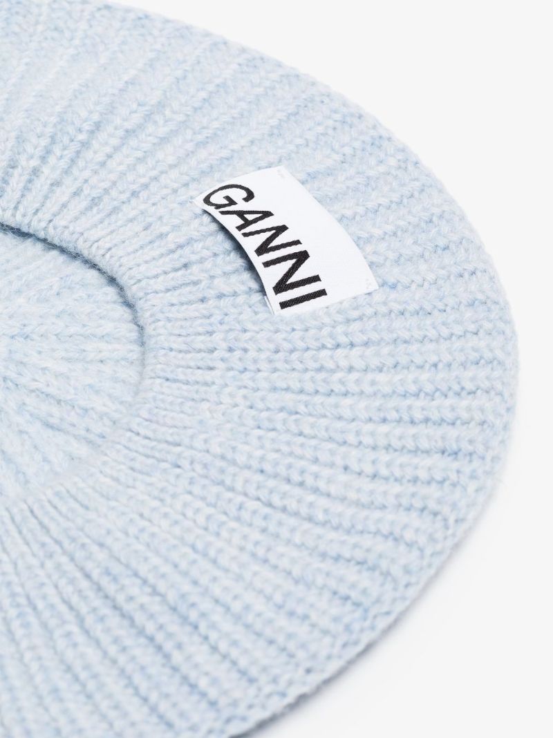 Blue Ribbed Wool Beret
