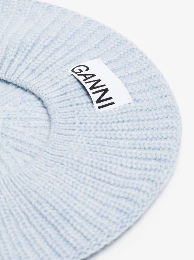 Blue Ribbed Wool Beret