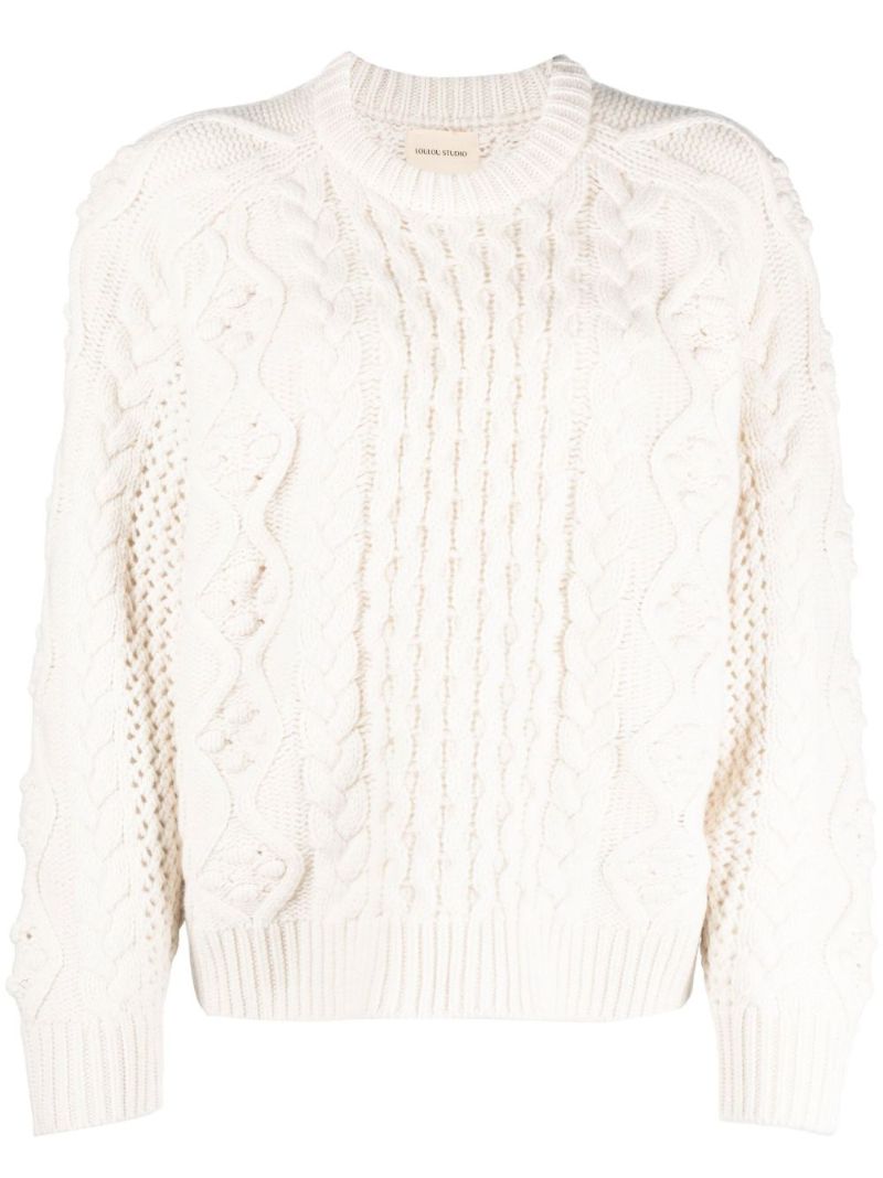 Neutral Secas Cable-knit Wool Sweater
