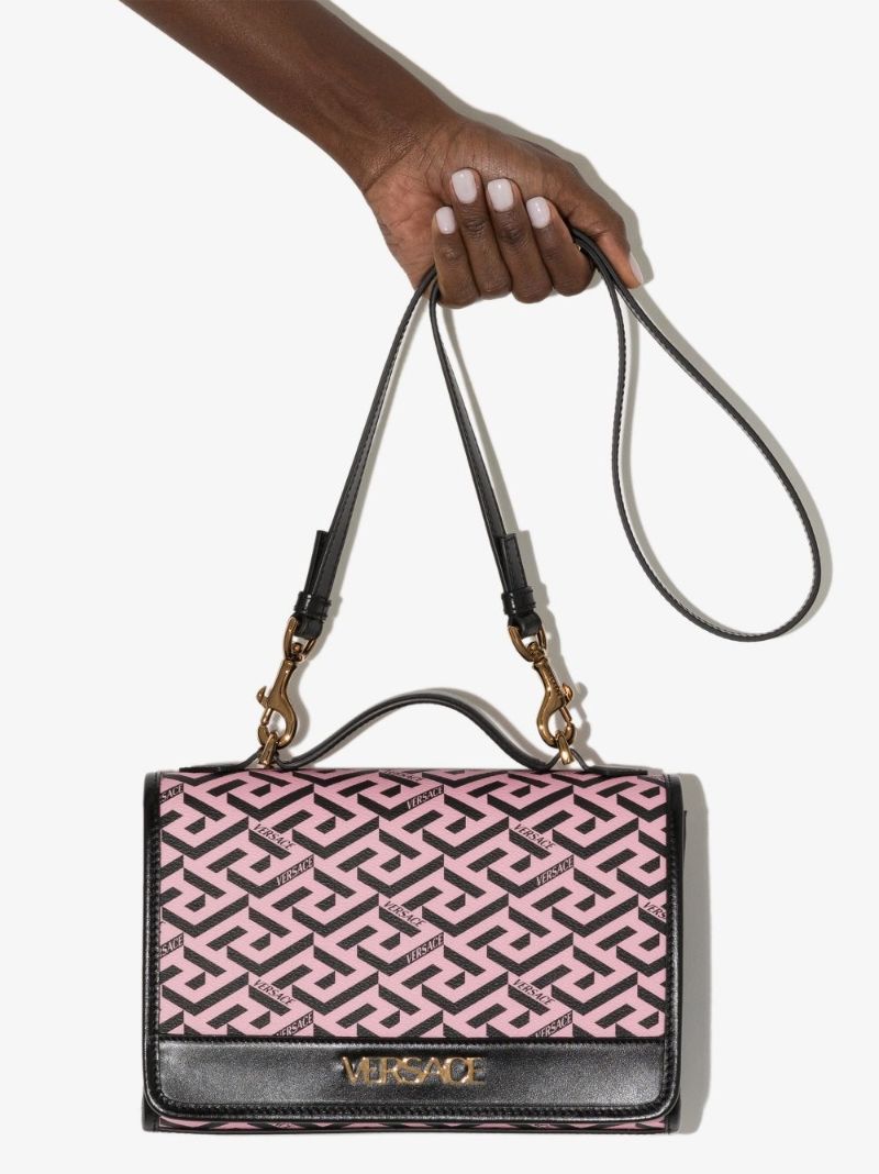 Pink La Greca Signature Leather Shoulder Bag