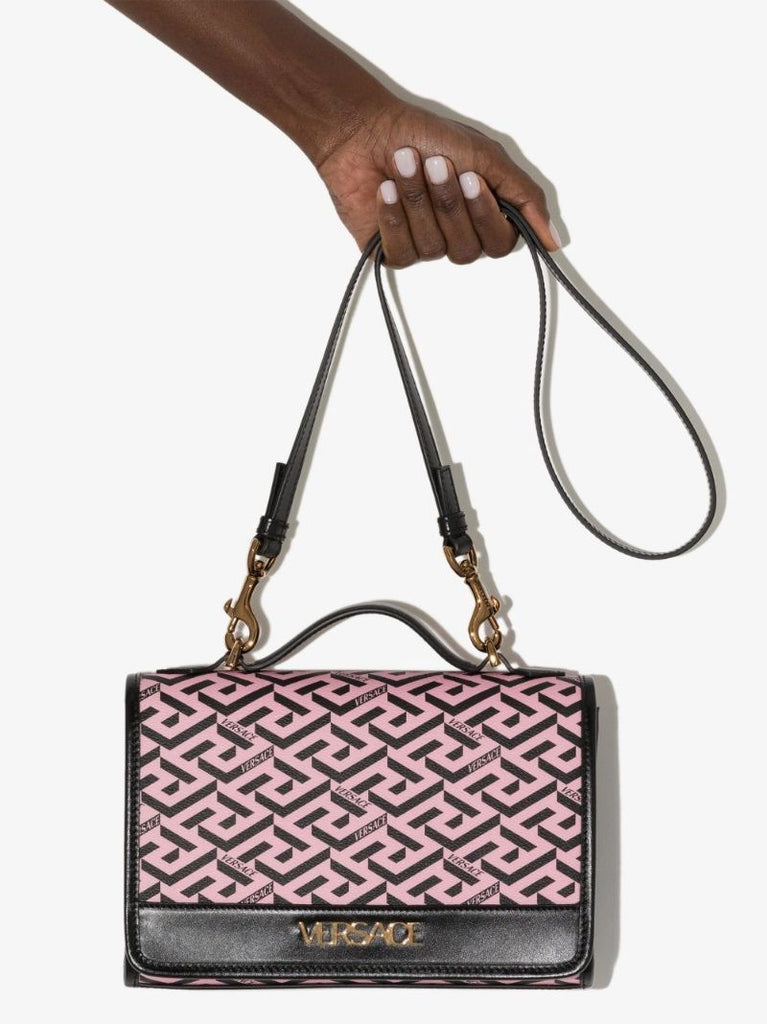 Pink La Greca Signature Leather Shoulder Bag