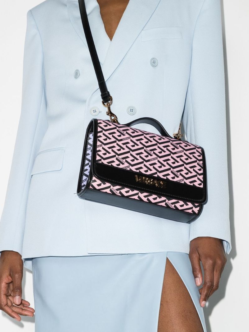 Pink La Greca Signature Leather Shoulder Bag