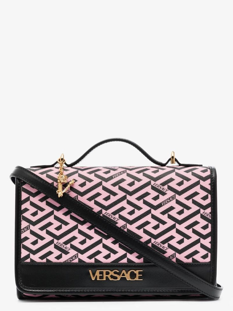 Pink La Greca Signature Leather Shoulder Bag
