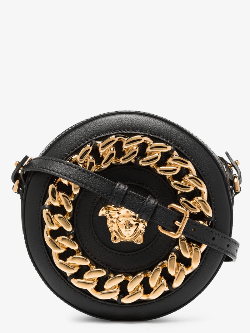 Black La Medusa Leather Cross Body Bag