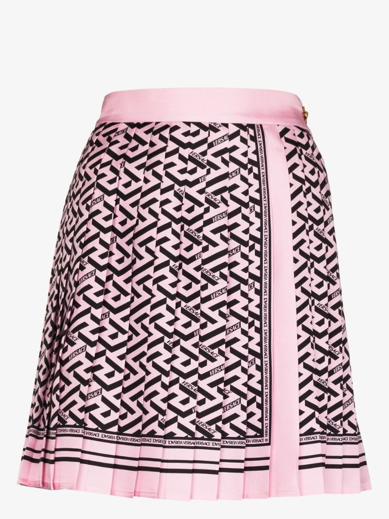 La Greca Pleated Silk Mini Skirt