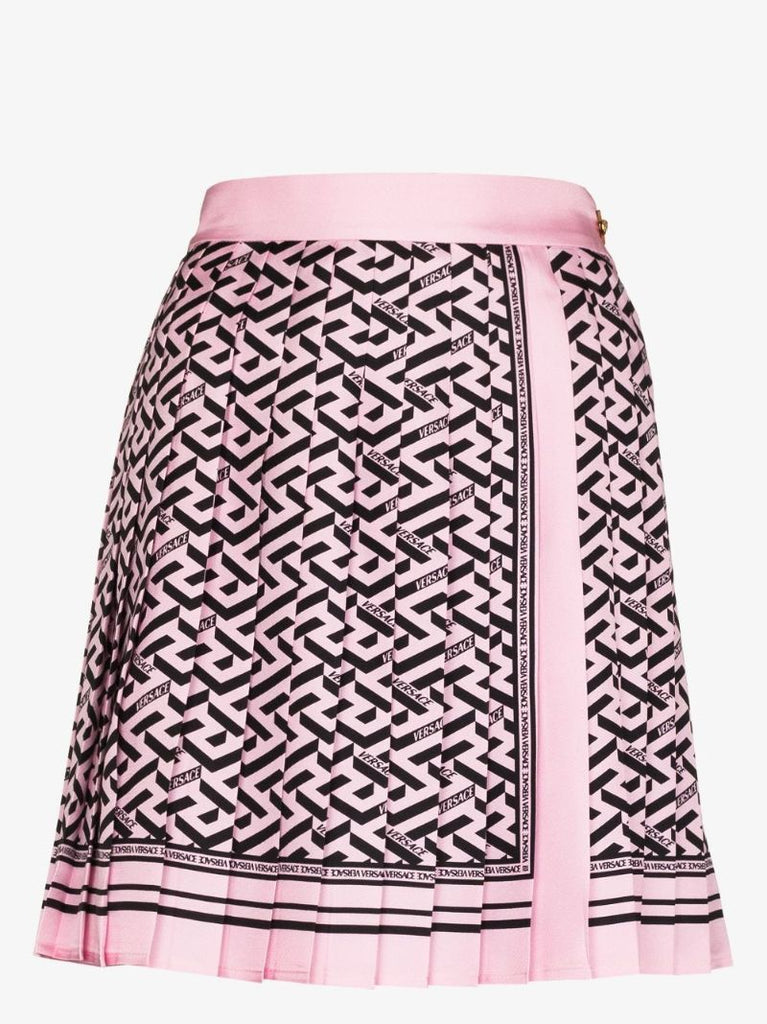 La Greca Pleated Silk Mini Skirt