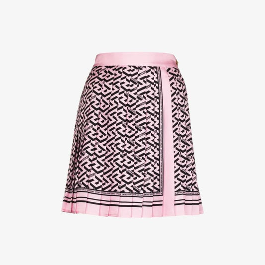 La Greca Pleated Silk Mini Skirt