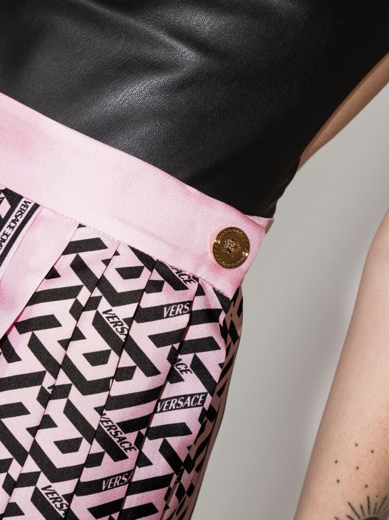 La Greca Pleated Silk Mini Skirt