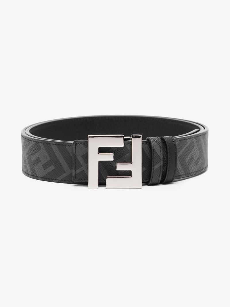 Black and Grey Ff Motif Leather Belt