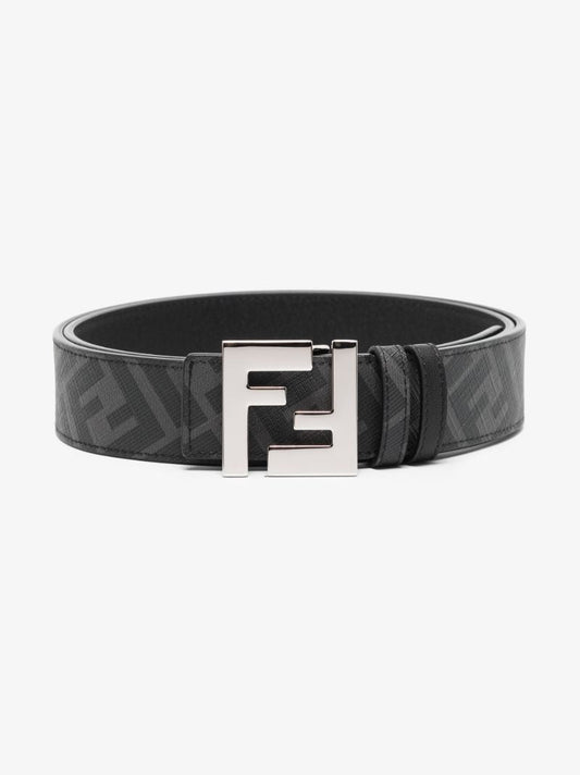 Black and Grey Ff Motif Leather Belt