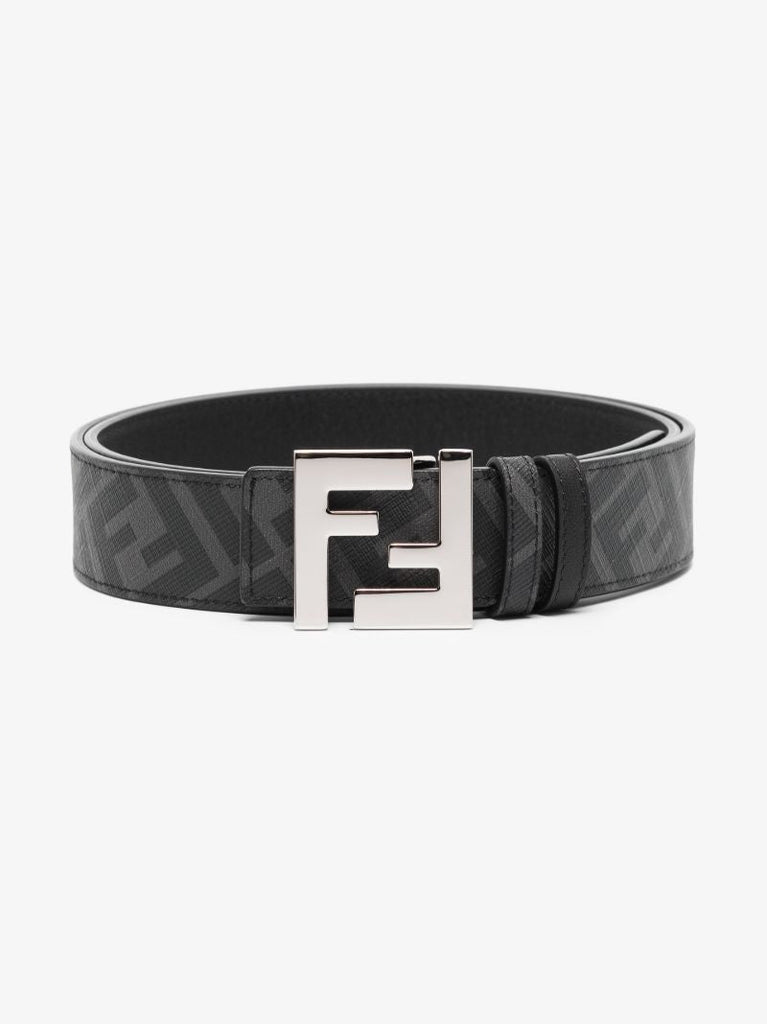Black and Grey Ff Motif Leather Belt