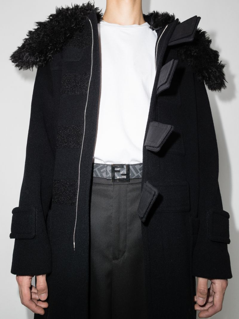 Black and Grey Ff Motif Leather Belt