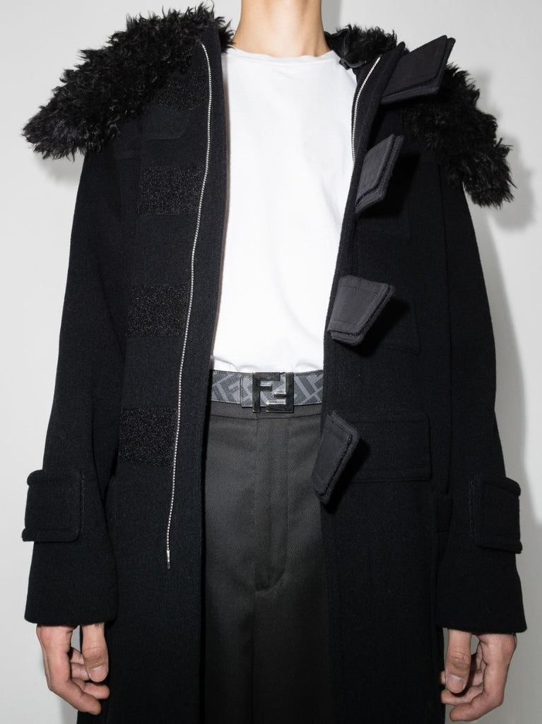 Black and Grey Ff Motif Leather Belt
