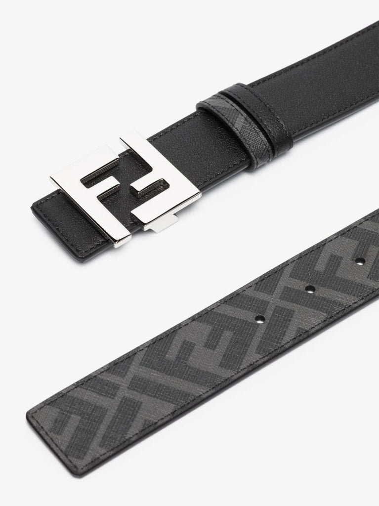 Black and Grey Ff Motif Leather Belt
