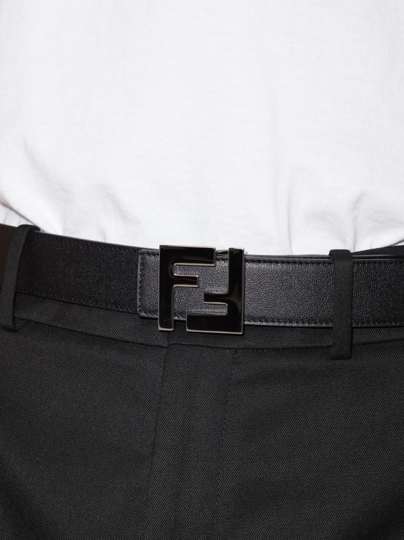 Black and Grey Ff Motif Leather Belt