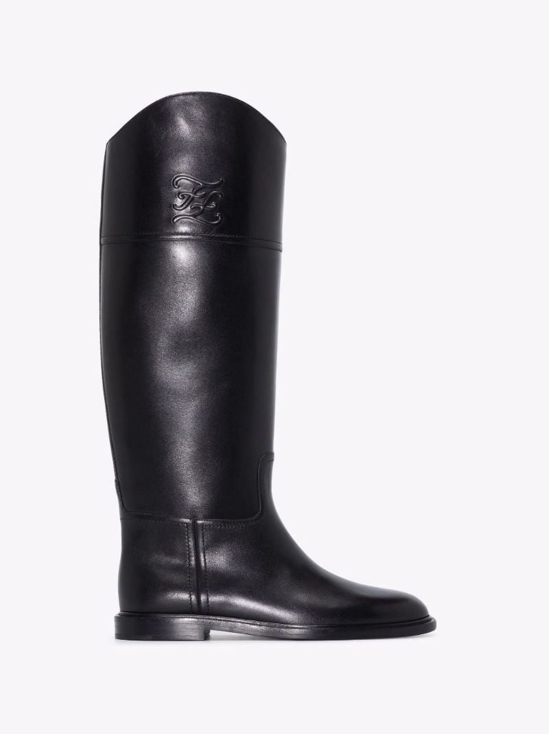 Black Karligraphy Knee-high Leather Boots