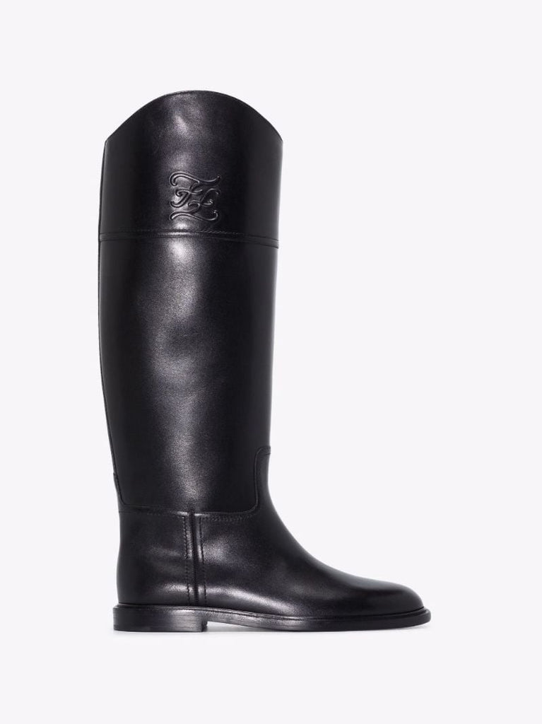 Black Karligraphy Knee-high Leather Boots