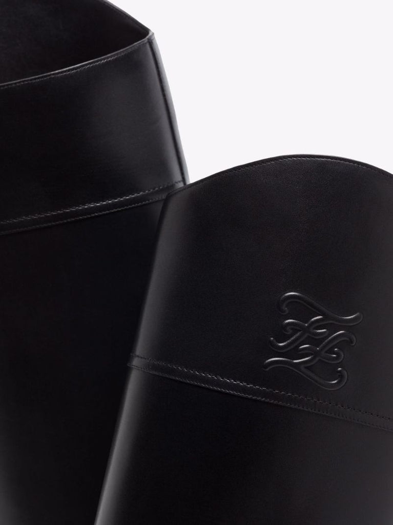 Black Karligraphy Knee-high Leather Boots