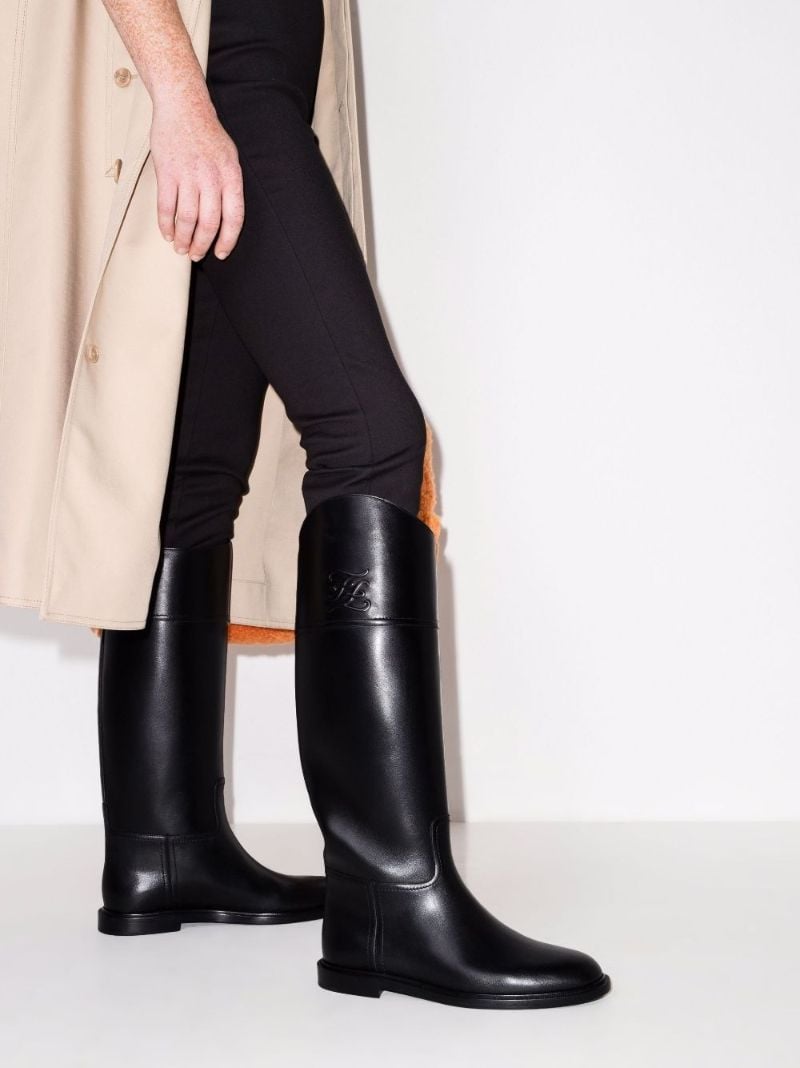 Black Karligraphy Knee-high Leather Boots