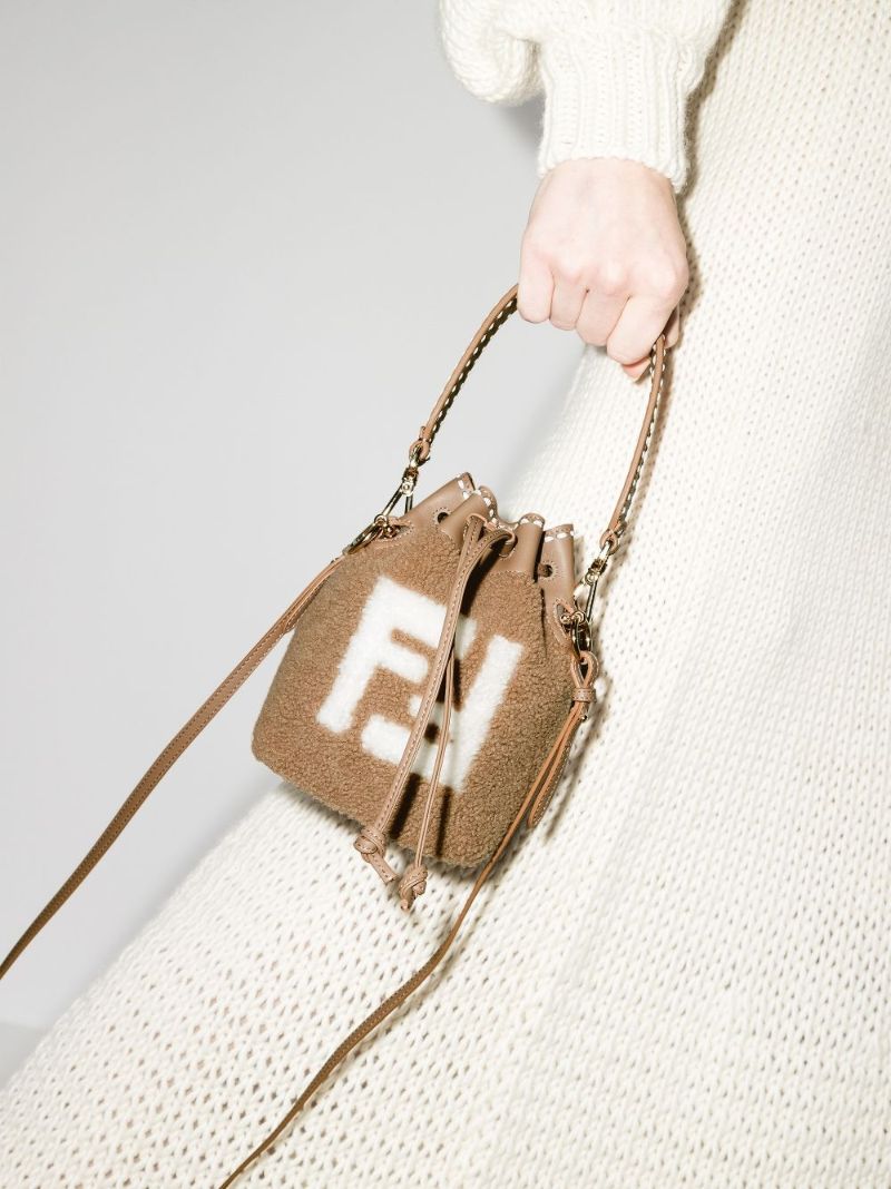 Beige Mon Tresor Mini Shearling Bucket Bag