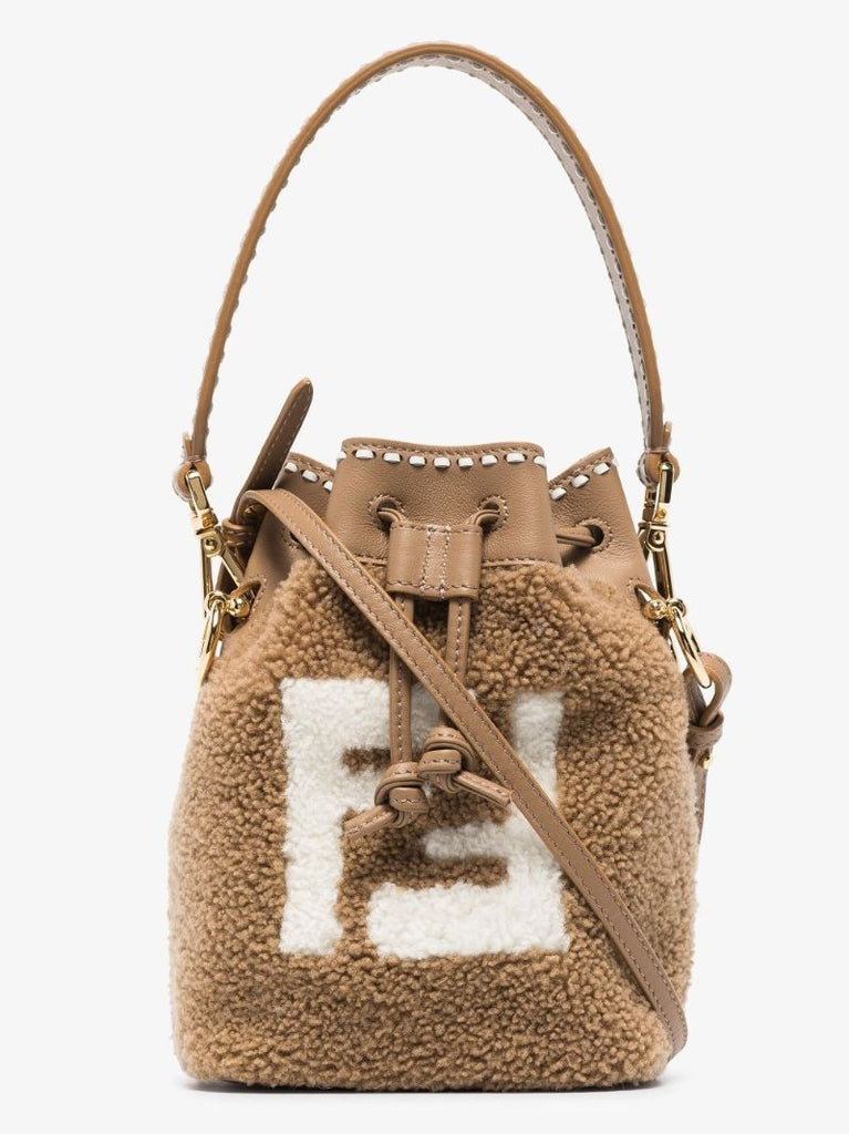 Beige Mon Tresor Mini Shearling Bucket Bag