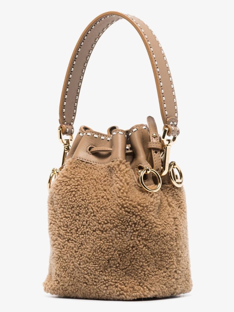 Beige Mon Tresor Mini Shearling Bucket Bag
