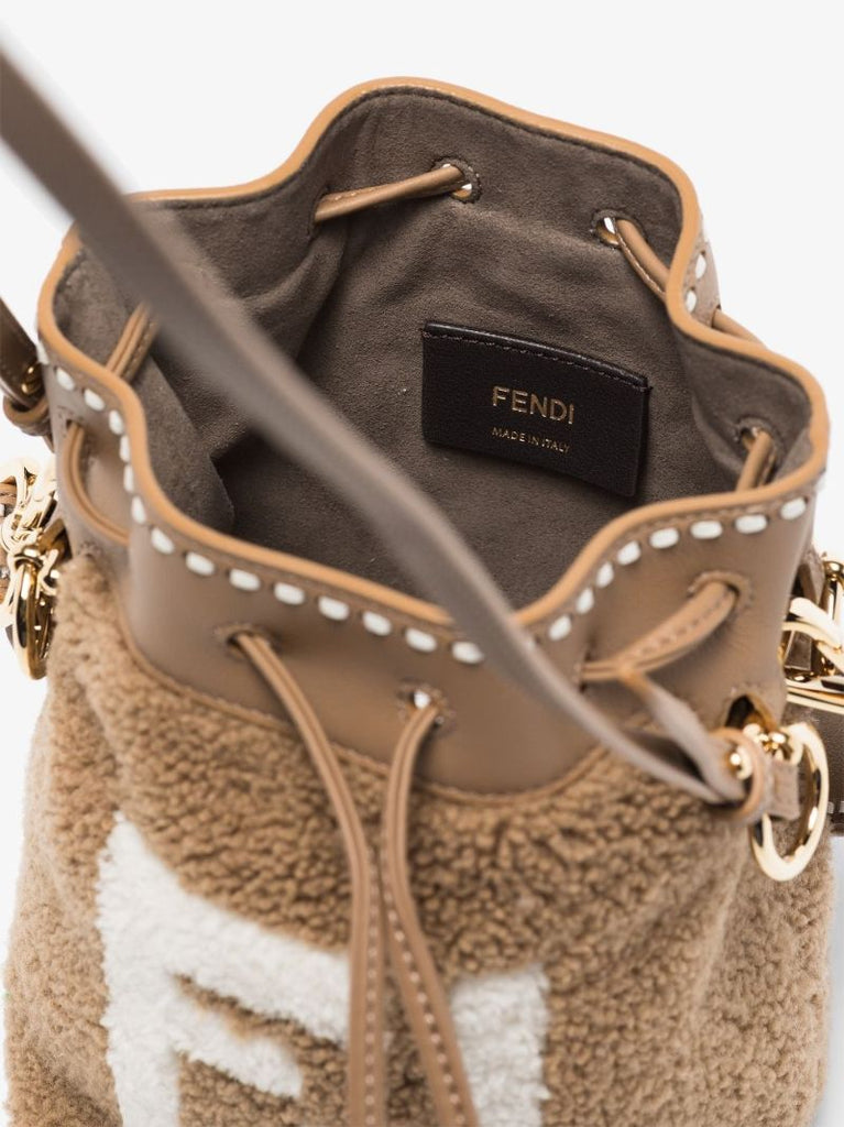 Beige Mon Tresor Mini Shearling Bucket Bag