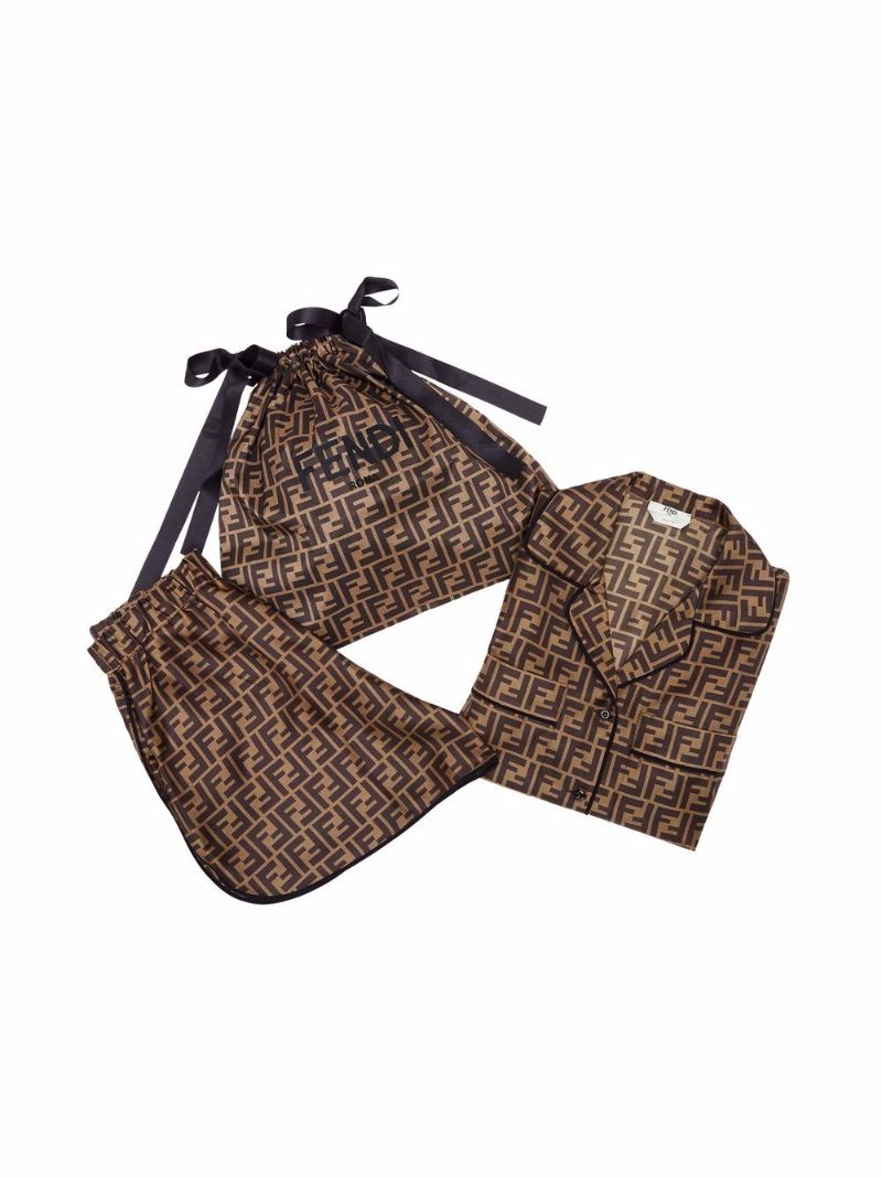 Brown Logo Print Silk Pyjamas