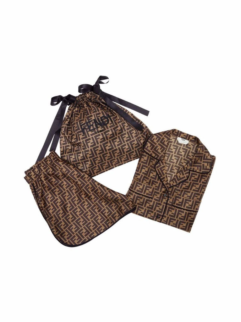 Brown Logo Print Silk Pyjamas