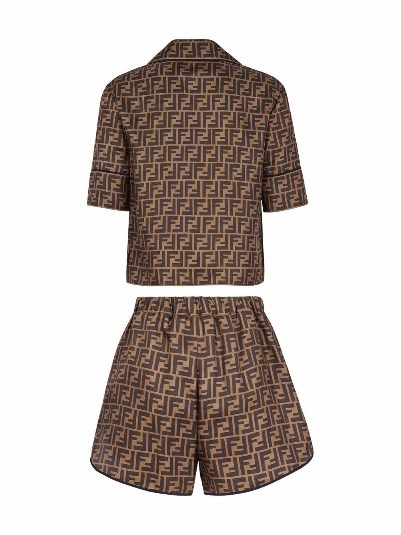 Brown Logo Print Silk Pyjamas