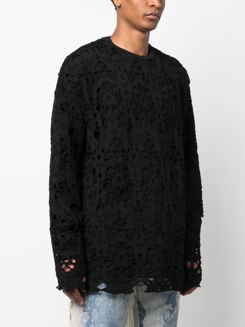 Black Openwork Wool Sweater