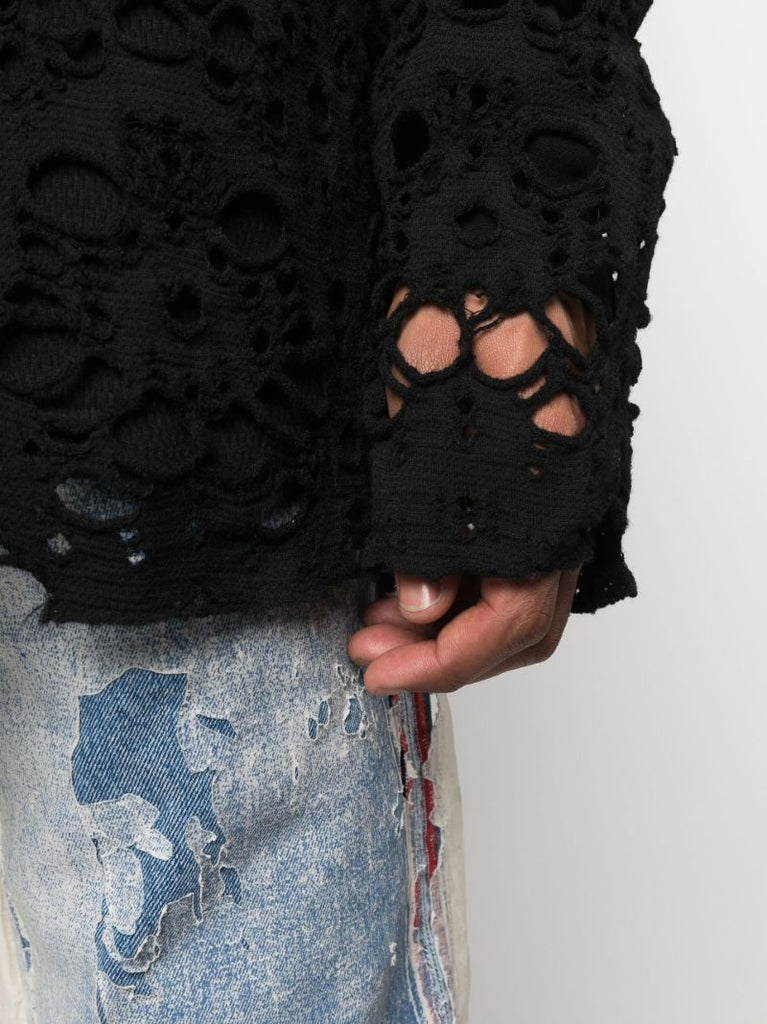 Black Openwork Wool Sweater