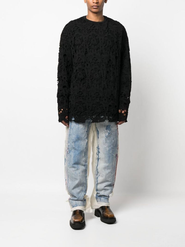 Black Openwork Wool Sweater