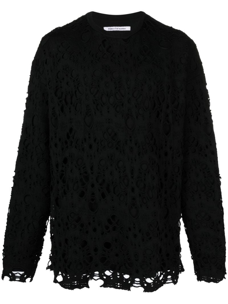 Black Openwork Wool Sweater