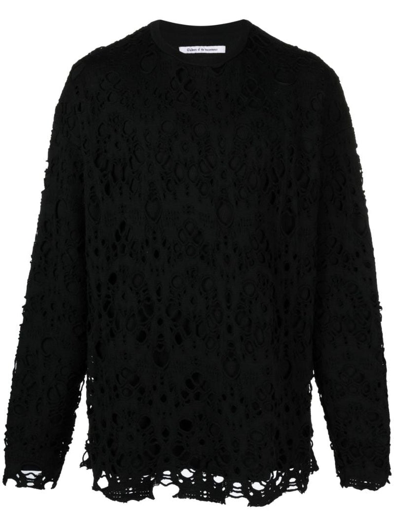 Black Openwork Wool Sweater