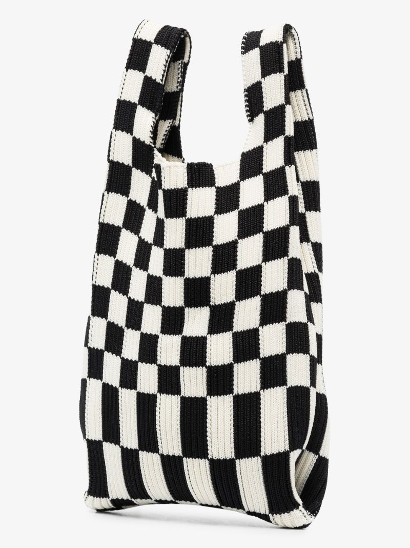 Black and White Ichimatsu Market Mini Tote Bag