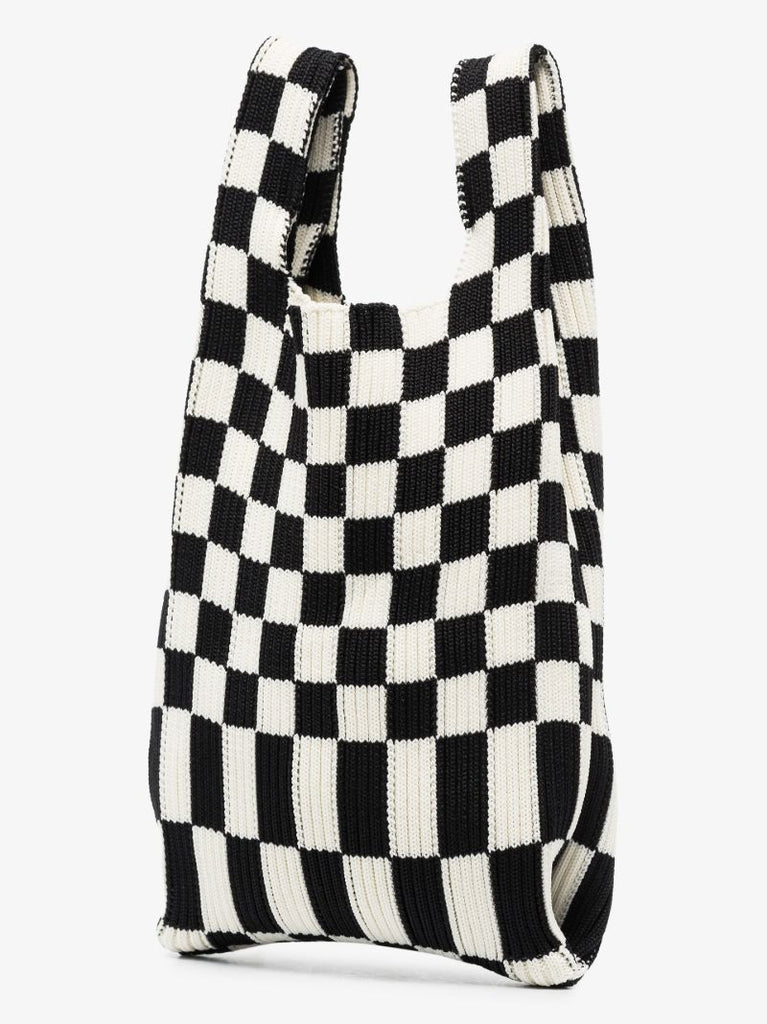 Black and White Ichimatsu Market Mini Tote Bag