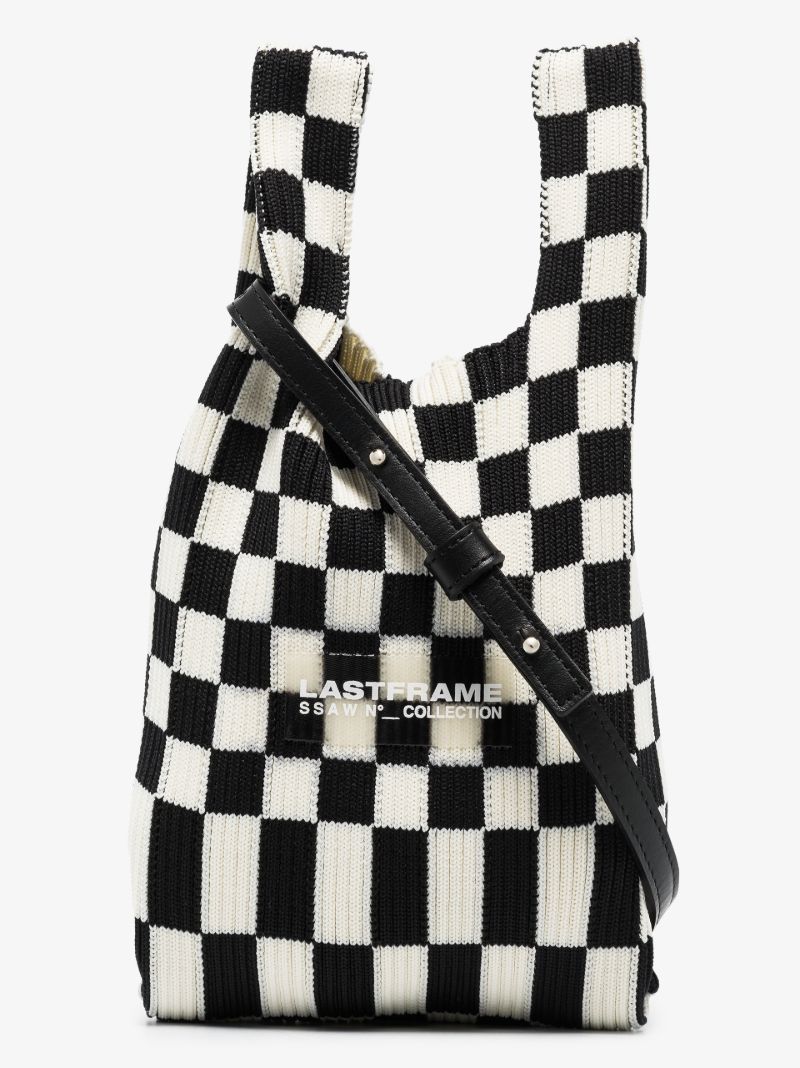Black and White Ichimatsu Market Mini Tote Bag